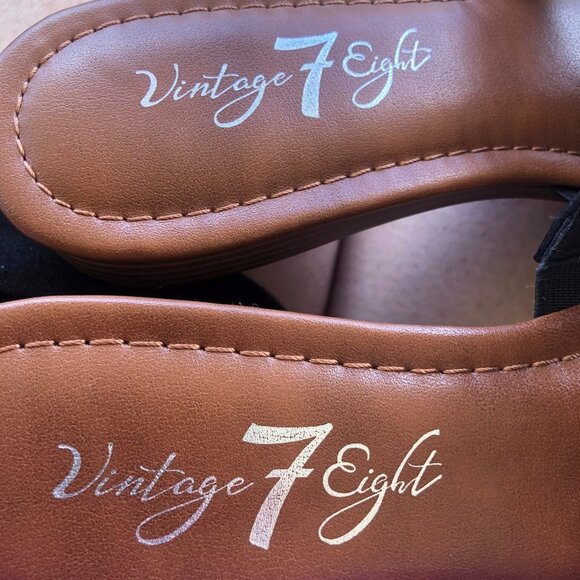 Vintage 7 Eight Apply Slip-On Black Sandal Demi Wedge Size 7 1/2 M - Picture 12 of 12